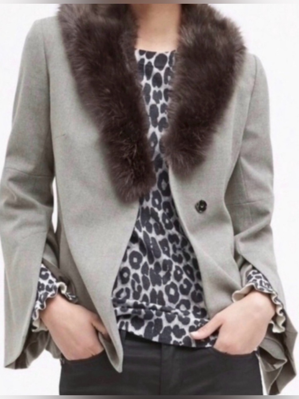 Banana Republic Gray Faux Fur Collared Blazer size 14 NWT